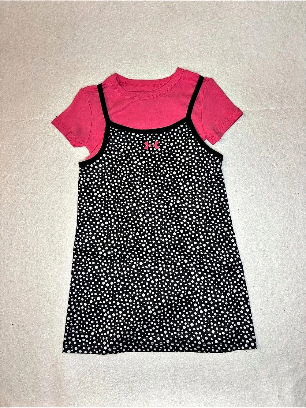 Under Armour Girls Polka Dot Dress Pink & Black Size 6 Like New